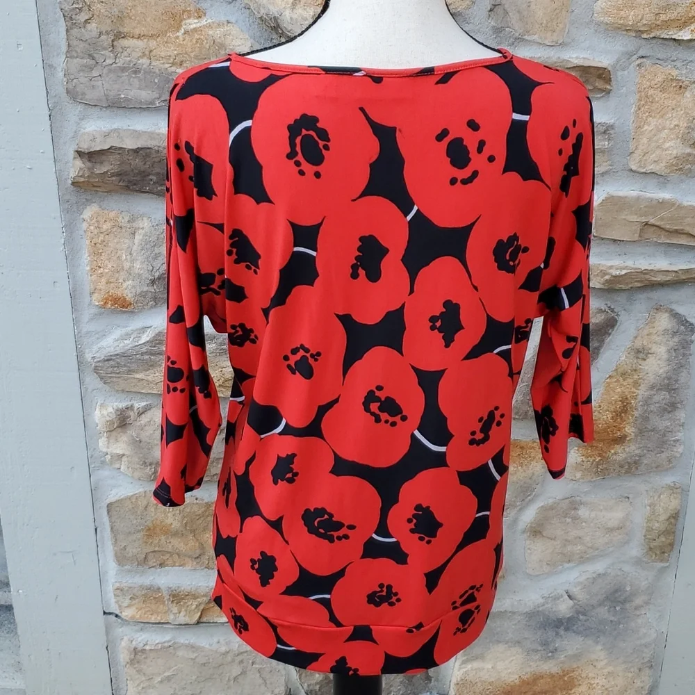 NEW YORK & COMPANY STRETCH BLOUSE SHIRT 3/4 sleeve S RED BLACK WOMEN'S - Picture 5 of 9